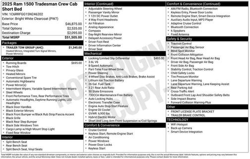 Bright White Clearcoat 2025 RAM 1500 Tradesman