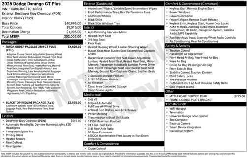 Destroyer Gray Clearcoat 2026 Dodge Durango GT Plus