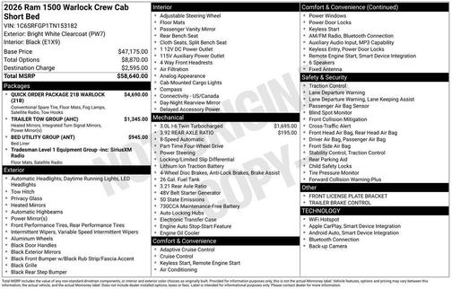 2026 RAM 1500 Warlock Crew Cab 4x4 5'7' Box
