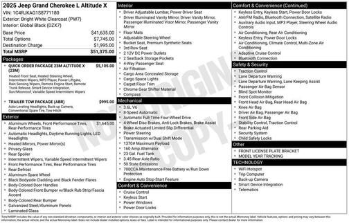 Bright White Clearcoat 2025 Jeep Grand Cherokee L Altitude