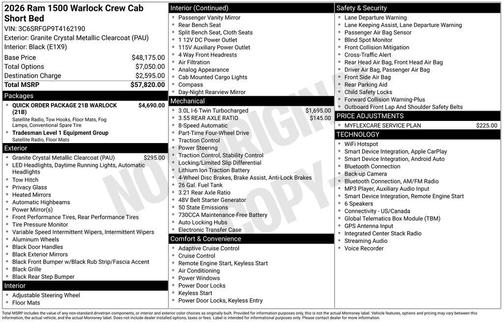 Granite Crystal Metallic Clearcoat 2026 RAM 1500 Warlock Crew Cab 4x4 5'7' Box