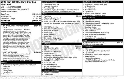 2026 RAM 1500 Big Horn/Lone Star