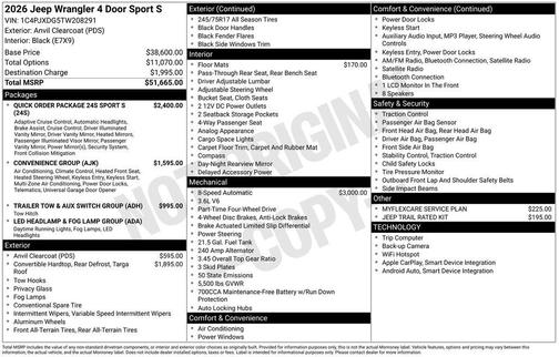 Anvil Clearcoat 2026 Jeep Wrangler Sport S