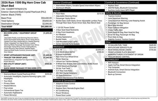 Diamond Black Crystal Pearlcoat 2026 RAM 1500 Big Horn/Lone Star