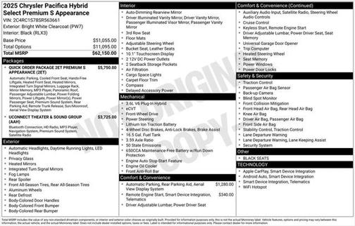2025 Chrysler Pacifica Hybrid Premium S Appearance Pkg