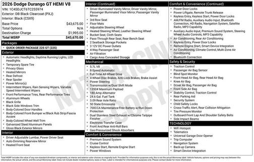 DB Black Crystal Clearcoat 2026 Dodge Durango GT HEMI V8