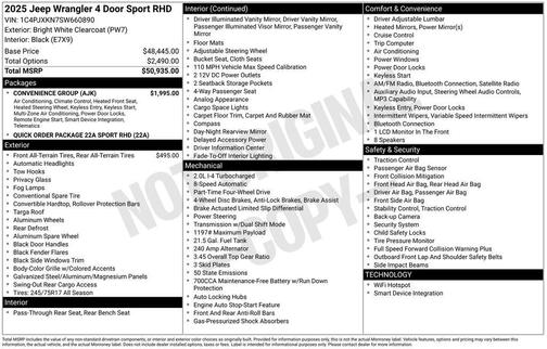 2025 Jeep Wrangler Sport RHD