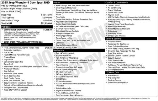 2025 Jeep Wrangler Sport RHD