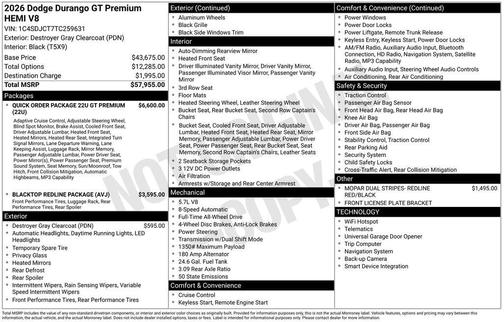 Destroyer Gray Clearcoat 2026 Dodge Durango GT Premium HEMI V8