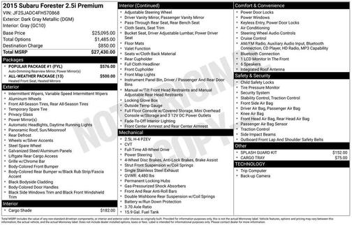 Dark Gray Metallic 2015 Subaru Forester 2.5i Premium