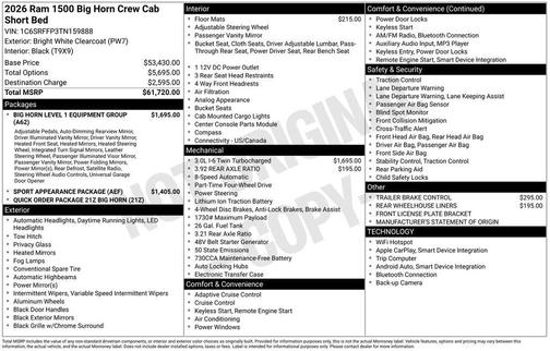 2026 RAM 1500 Big Horn/Lone Star