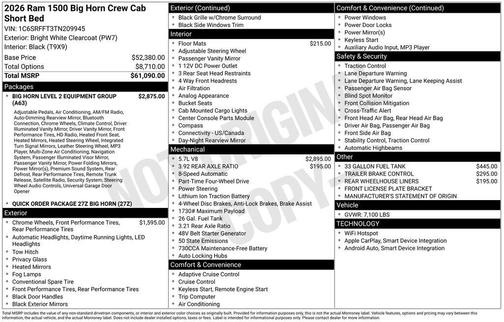 2026 RAM 1500 Big Horn/Lone Star