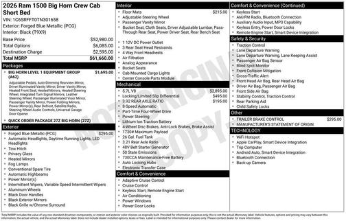 2026 RAM 1500 Big Horn/Lone Star