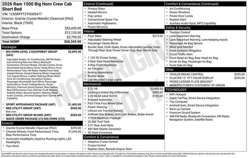 Granite Crystal Clearcoat Metallic 2026 RAM 1500 Big Horn/Lone Star