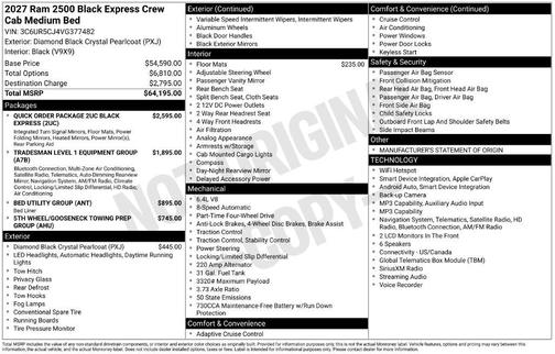 Diamond Black 2027 RAM 2500