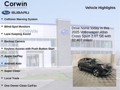 Deep Black Pearl Effect 2025 Volkswagen Atlas Cross Sport 2.0T SE w/Technology
