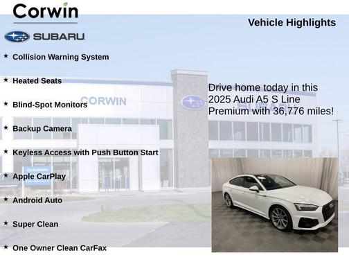 Arkona White 2025 Audi A5 Sportback 45 S line quattro Premium