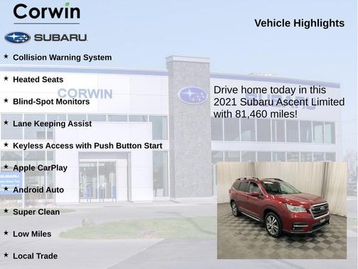 Crimson Red Pearl 2021 Subaru Ascent Limited 7-Passenger