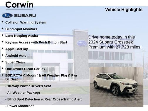 Crystal White Pearl 2024 Subaru Crosstrek Premium