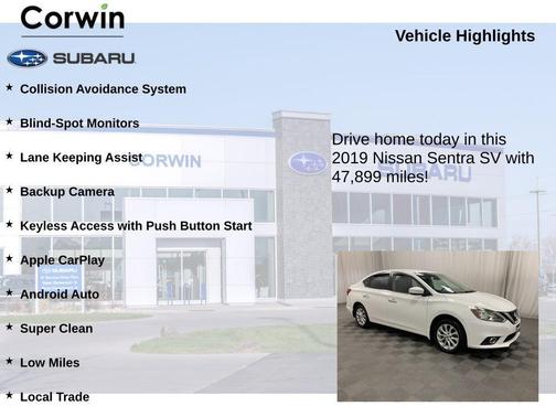 Cloud White 2019 Nissan Sentra SV