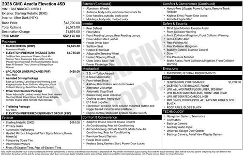2026 GMC Acadia Elevation FWD