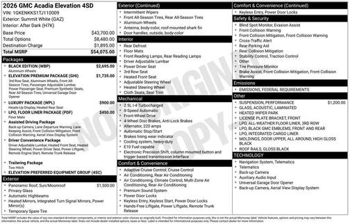 2026 GMC Acadia Elevation FWD