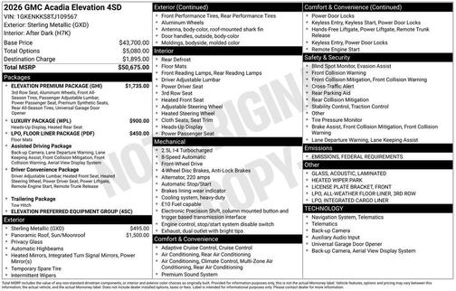 2026 GMC Acadia Elevation FWD
