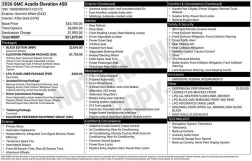 2026 GMC Acadia Elevation FWD