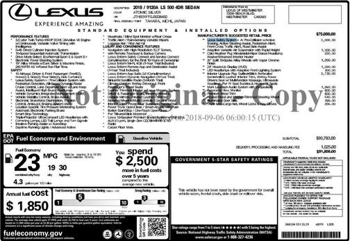 Atomic Silver 2018 Lexus LS 500 500 SAFETY SYSTEM+