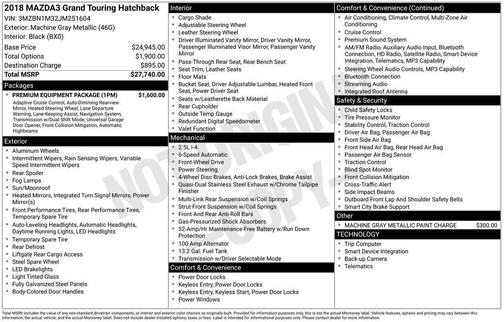Machine Gray Metallic 2018 Mazda Mazda3 Grand Touring
