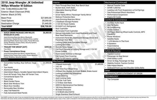 Black Clearcoat 2018 Jeep Wrangler JK Unlimited Willys Wheeler W