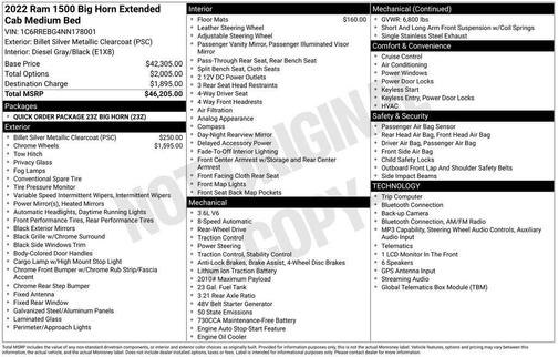 Billet Silver Metallic Clearcoat 2022 RAM 1500 Big Horn/Lone Star