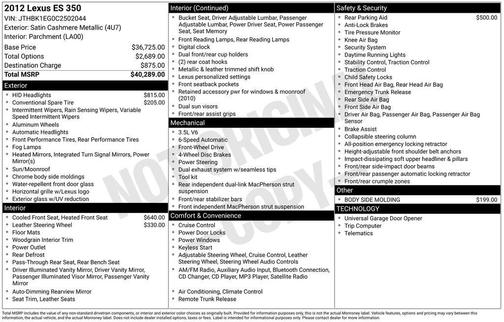 2012 Lexus ES 350 Base