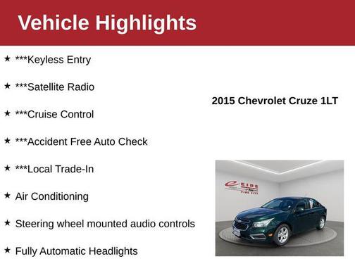 Rainforest Green Metallic 2015 Chevrolet Cruze 1LT