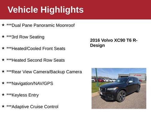 Onyx Black Metallic 2016 Volvo XC90 T6 R-Design