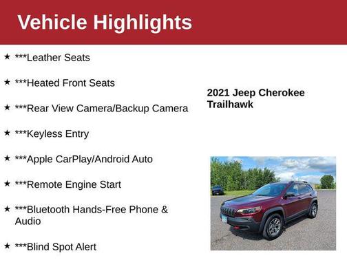 Velvet Red Pearlcoat 2021 Jeep Cherokee Trailhawk