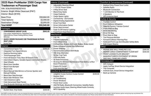 Bright White Clearcoat 2025 RAM ProMaster 2500 High Roof