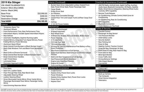 Blue 2019 Kia Stinger Base