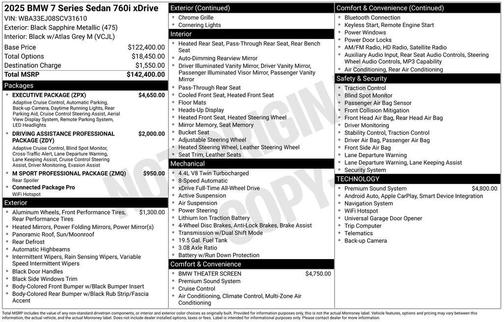 Black Sapphire Metallic 2025 BMW 760 760i xDrive