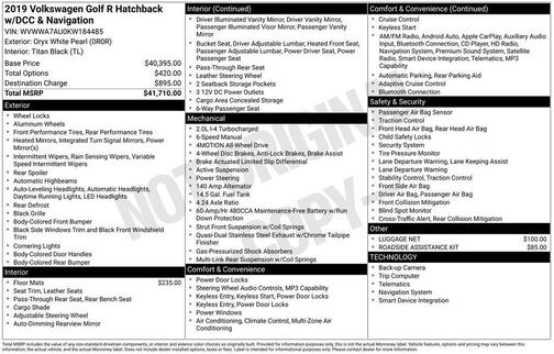 2019 Volkswagen Golf R 2.0T w/DCC & Navigation