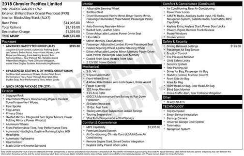 Brilliant Black Crystal Pearlcoat 2018 Chrysler Pacifica Limited
