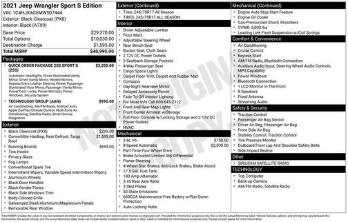 Black Clearcoat 2021 Jeep Wrangler Sport