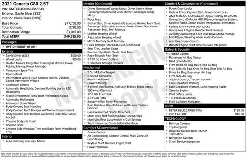 2021 Genesis G80 2.5T