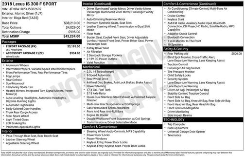 Gold 2018 Lexus IS 300 Base