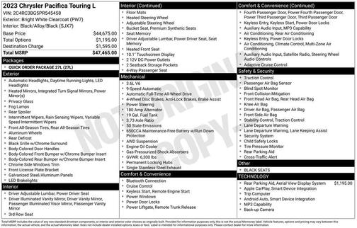 Bright White Clearcoat 2023 Chrysler Pacifica Touring-L