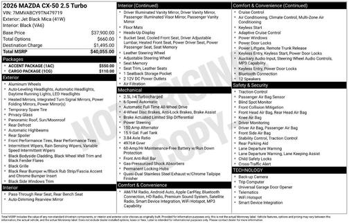 Jet Black Mica 2026 Mazda CX-50 2.5 Turbo