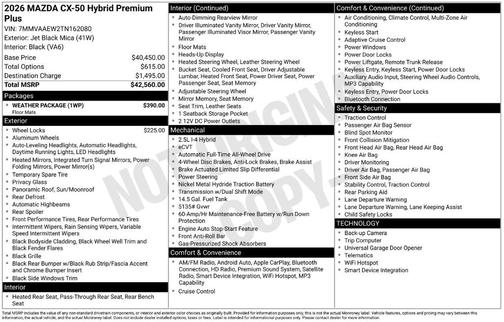 Jet Black Mica 2026 Mazda CX-50 Hybrid PREMIUM PLUS