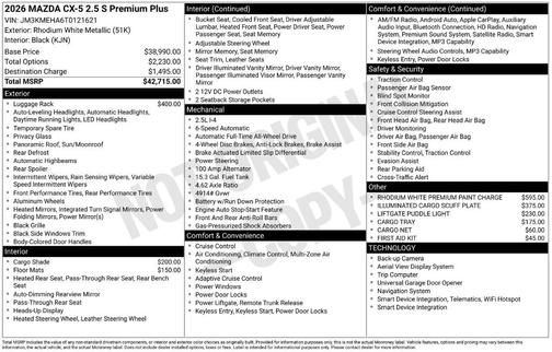 Rhodium White Metallic 2026 Mazda CX-5 Premium Plus