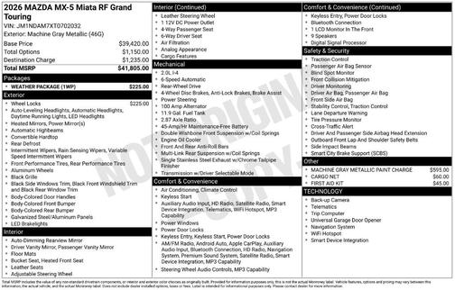 Machine Gray Metallic 2026 Mazda MX-5 Miata GRAND TOURING