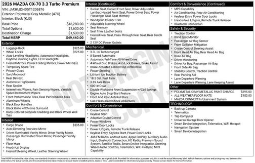 Polymetal Gray Metallic 2026 Mazda CX-70 3.3 TURBO PREMIUM